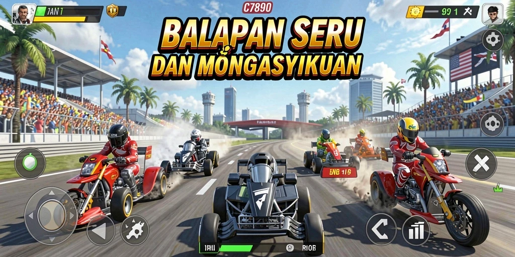 Screenshot gameplay utama C7890 yang menunjukkan kecepatan balapan.