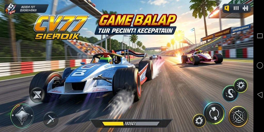 Gameplay seru dalam CV777 dengan mobil balap yang menantang.
