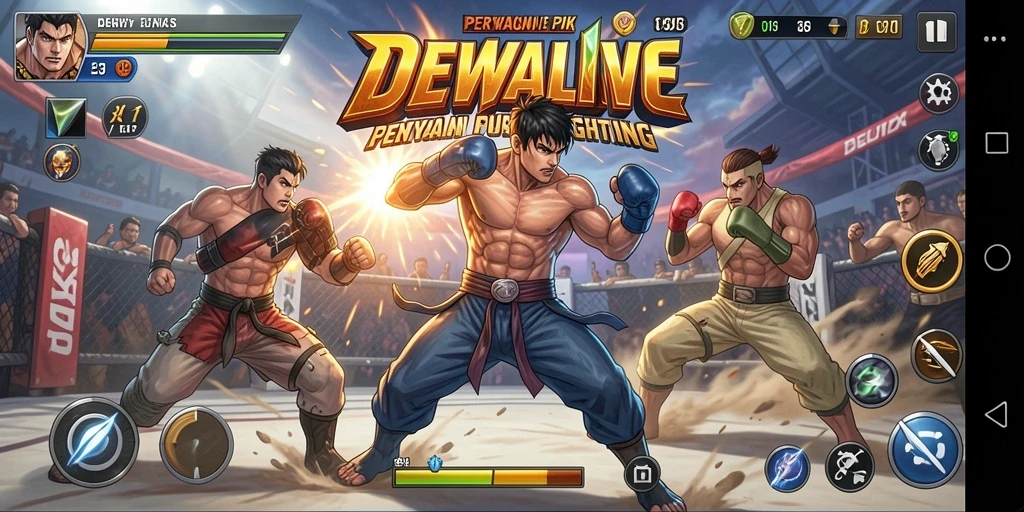Gameplay DEWALIVE yang mendebarkan dalam pertarungan Fighting.