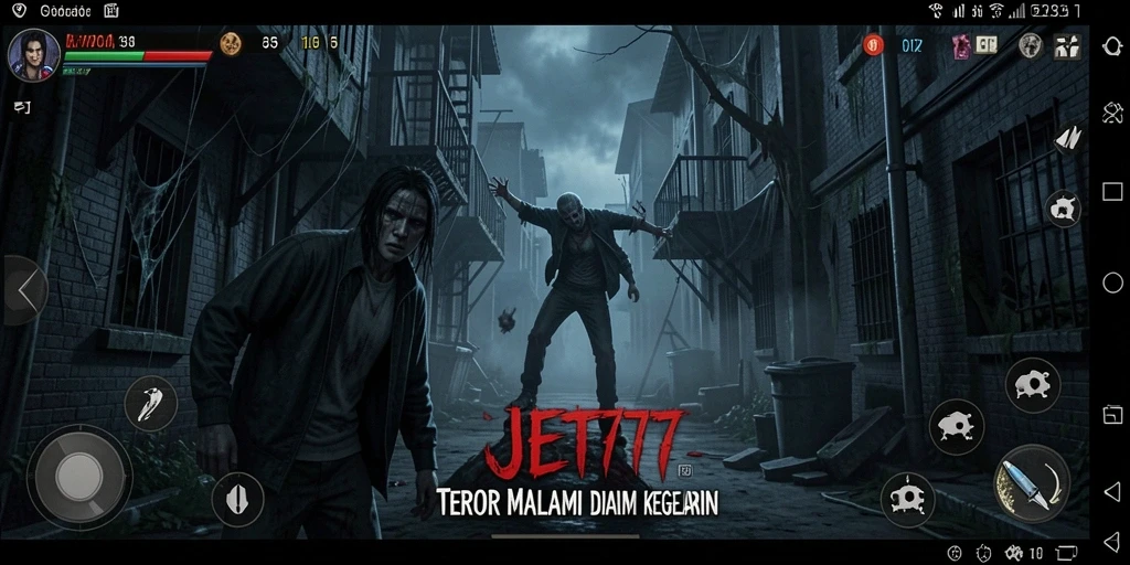 Gameplay JET77 dengan suasana menegangkan dan mengerikan.