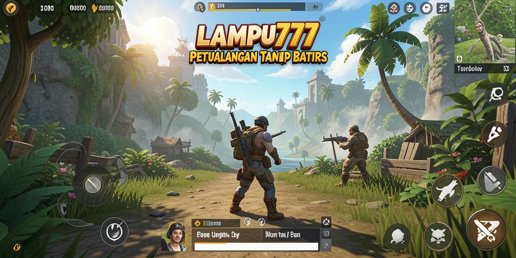 Screenshot gameplay LAMPU777 menggambarkan dunia terbuka yang luas dan penuh warna.
