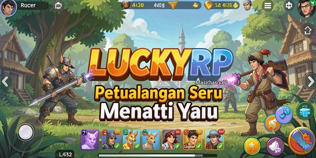 Tangkapan layar utama LUCKYRP menunjukkan aksi seru dalam gameplay petualangan.