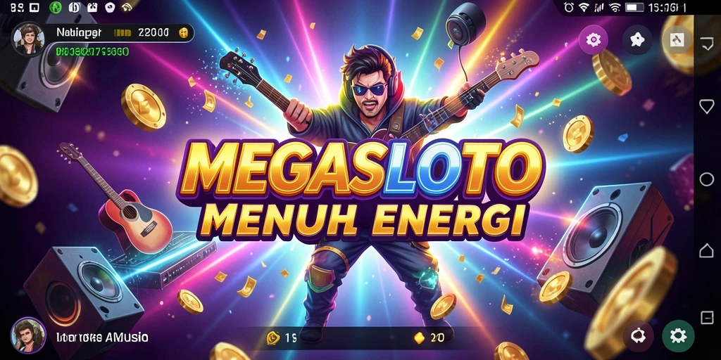 Screenshot gameplay MEGASLOTO yang menggambarkan keseruan bermain musik.