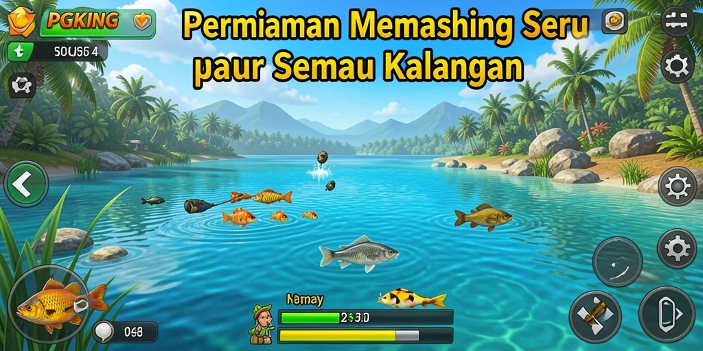 Tampilan gameplay PGKING yang menampilkan aksi memancing seru.